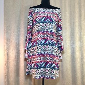 💕2B Clothing off shoulder boho tribal print dress